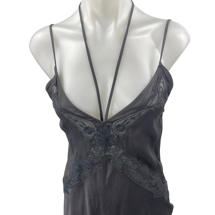 Zara Charcoal Gray Embroidered Lace Sleeveless Cami Slip Midi Dress Size XS