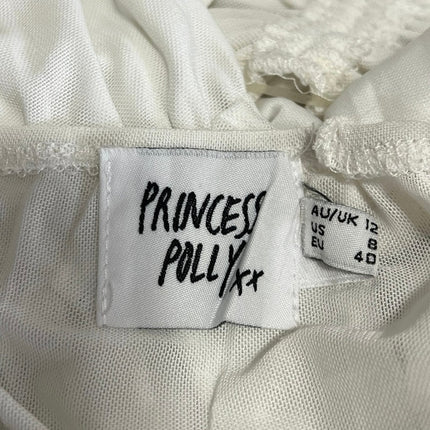 Princess Polly White Mesh Puff Sleeve Square Neck Cinched Tie Crop Blouse Top 8