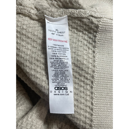 ASOS Mens Beige Green Short Sleeve Waffle Knit Loose Golf Polo Shirt Top Size XL