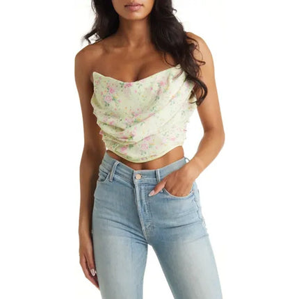 House of CB Vivienne Yellow Floral Strapless Drape Corset Bustier Crop Top XS