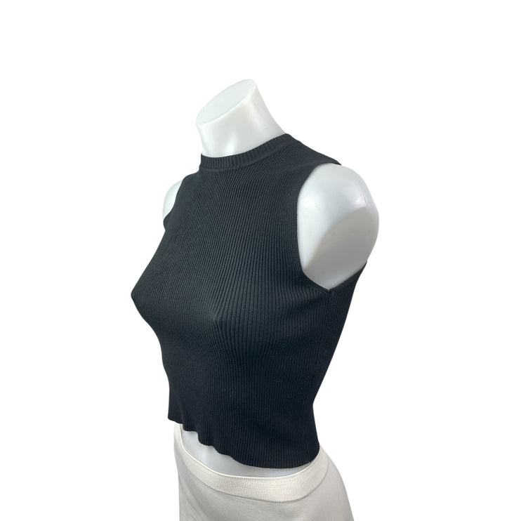 NEW Vogo Women's Black Ribbed Knit Mock Neck Sleeveless Slim Crop Tank Top Sz L