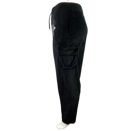 Fashion Nova velvet Velour Saint Rhinestone High Rise Cargo Trousers Pants Sz L