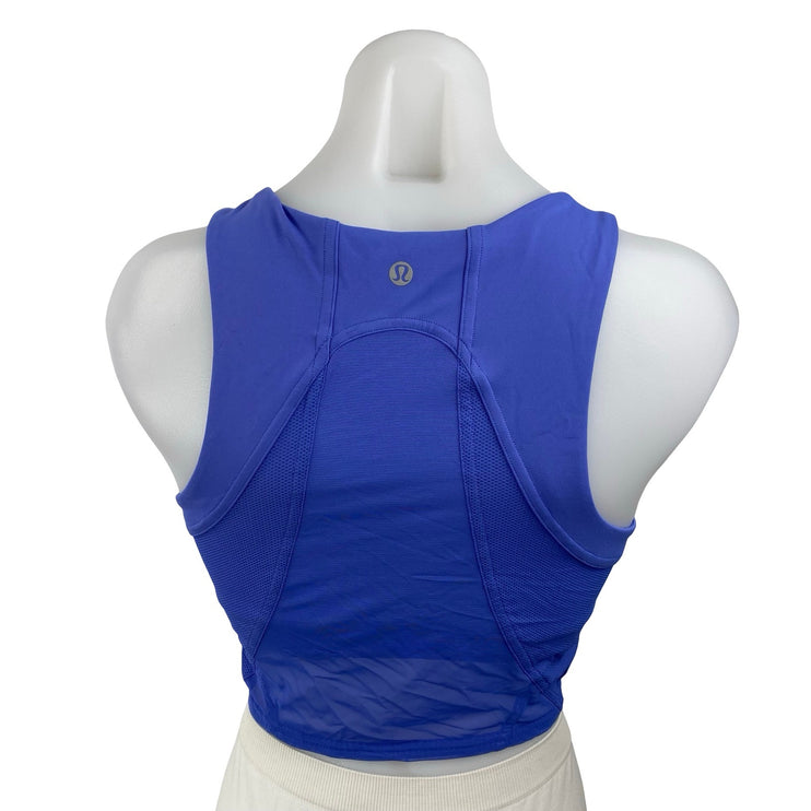Lululemon Mesh Panelled Training Shelf Blue Yoga Athletic Tank Crop Top Size 8