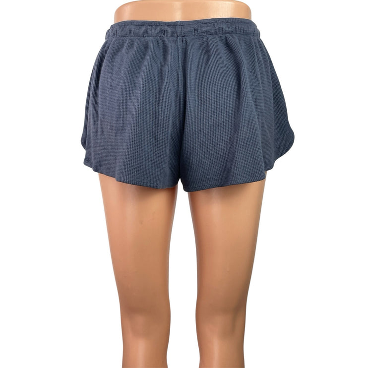 Brandy Melville Womens Blue Waffle Knit Drawstring Mid Rise Lounge Shorts Size S
