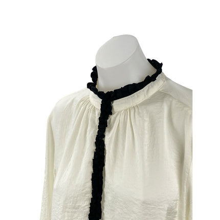 Zara Women's Ivory Ruffled Sheer Flowy High Neck Long Sleeve Shirt Blouse Top L