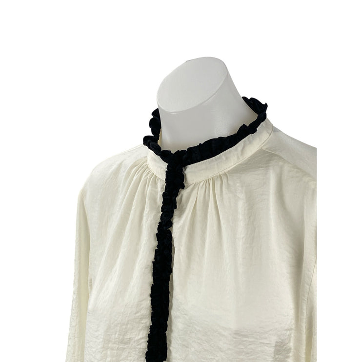 Zara Women's Ivory Ruffled Sheer Flowy High Neck Long Sleeve Shirt Blouse Top L