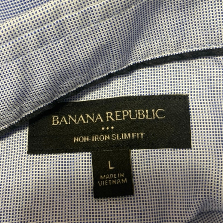 Banana Republic Men's Blue Non-Iron Slim Fit Long Sleeve Button Down Shirt Top L