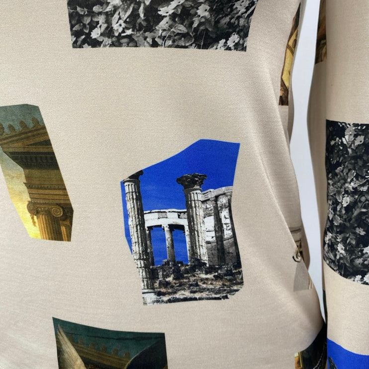 Zara Apotheosis of Homer Beige Long Sleeve Graphic Slim Fit Crop Shirt Top Sz S