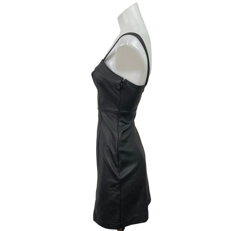 Hollister Black Faux Leather Vegan Sleeveless Slit Cami Mini Bodycon Dress XXS