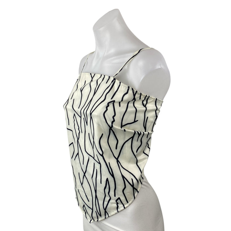 Commense Women's White Black Abstract Sleeveless Longline Cami Crop Top Size XS
