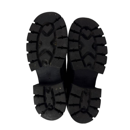 H&M Women's Black Leather Round Toe Lug Sole Slip On Platform Ankle Boots 9-9.5