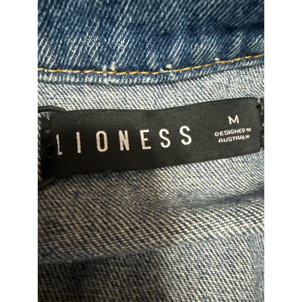 NEW Lioness Women Blue Short Sleeve Button Up Utility Denim Jean Romper Shorts M