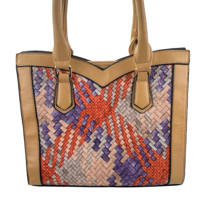 Women's Multicolor Woven Leather Convertible Boho Y2K Casual Tote Handbag OS