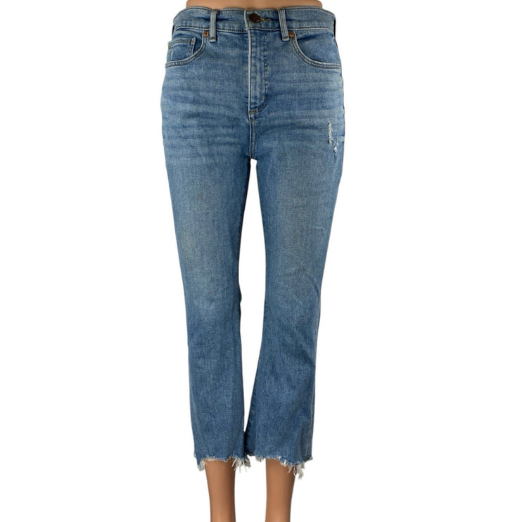 LOFT Women's Blue High Waist Frayed Raw Hem Flared Bootcut Denim Jeans Pants 27