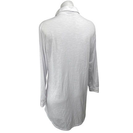 Ekouaer Women's White Collar Long Sleeve Button Down Mini Tunic Shirt Dress Sz M