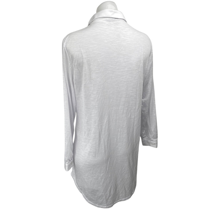Ekouaer Women's White Collar Long Sleeve Button Down Mini Tunic Shirt Dress Sz M