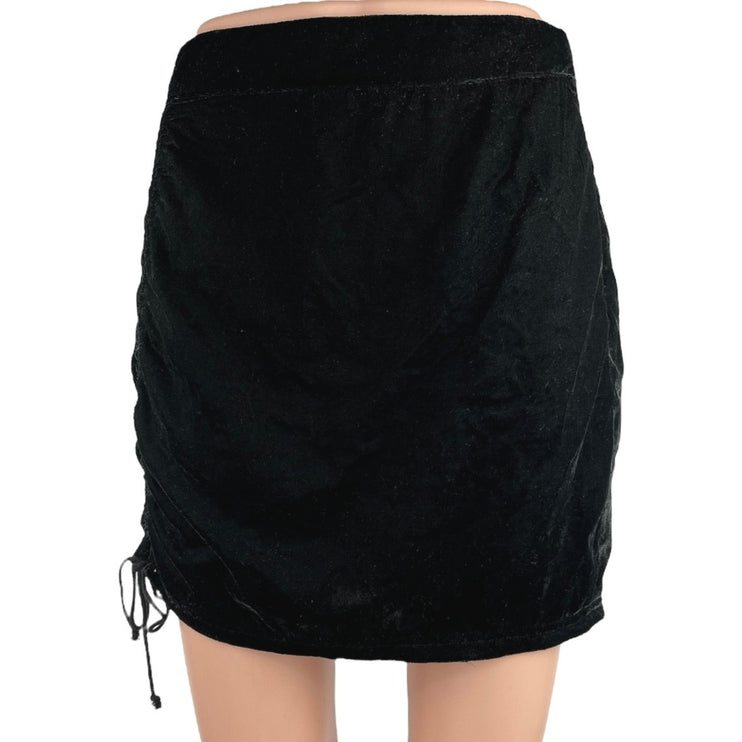 Free People x Revolve Vivienne Black Velvet Velour Ruched Short Mini Skirt Sz 4