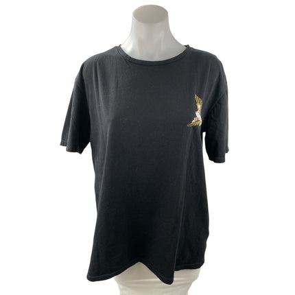 Le31 Simons Womens Black Sequin Bird Embroidered Crewneck T Shirt Tee Top Size L