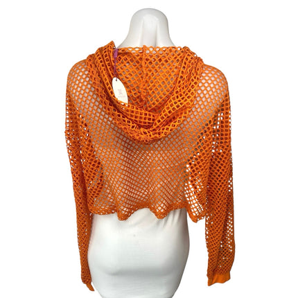 NEW Avidlove Women's Orange Mesh Fishnet Long Sleeve Hooded Hoodie Crop Top XL