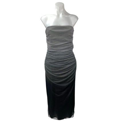 Zara Gray Black Ombre Strapless Tube Bandeau Sleeveless Drape Midi Dress Size L