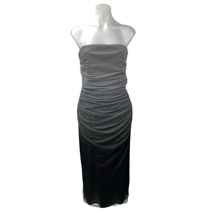 Zara Gray Black Ombre Strapless Tube Bandeau Sleeveless Drape Midi Dress Size L