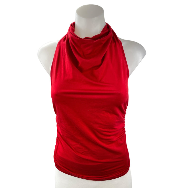 Reformation Women's Red Halter Cowl Sleeveless Open Back Blouse Tank Top Size S