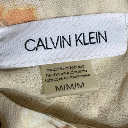 Calvin Klein Womens Yellow Green Floral Sleeveless Halter Tie Neck Blouse Top M