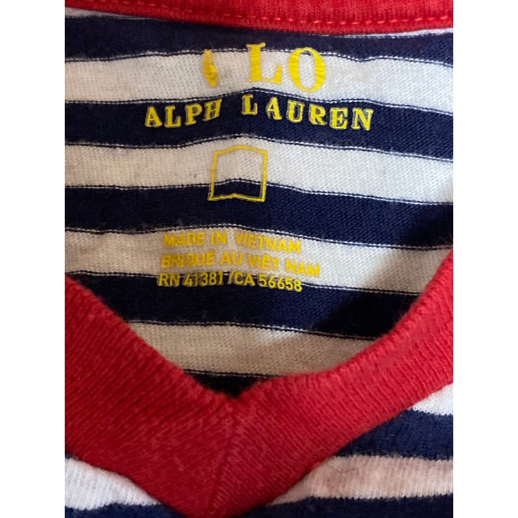 Polo Ralph Lauren White Navy Striped V Neck Short Sleeve Basic Tee T-Shirt Top S