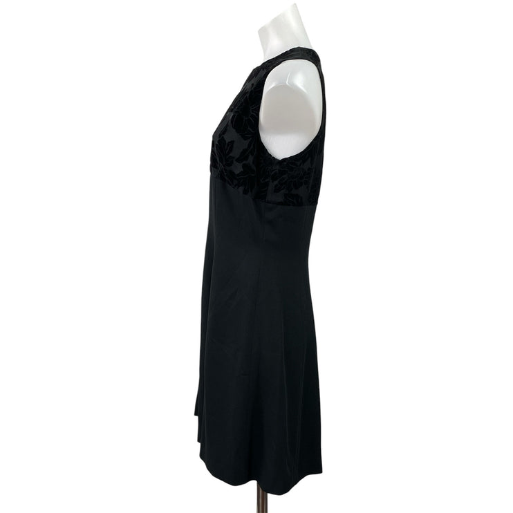 Yves Cossette Black Burnout Velvet Floral Sleeveless Mini Fit & Flare Dress Sz 6