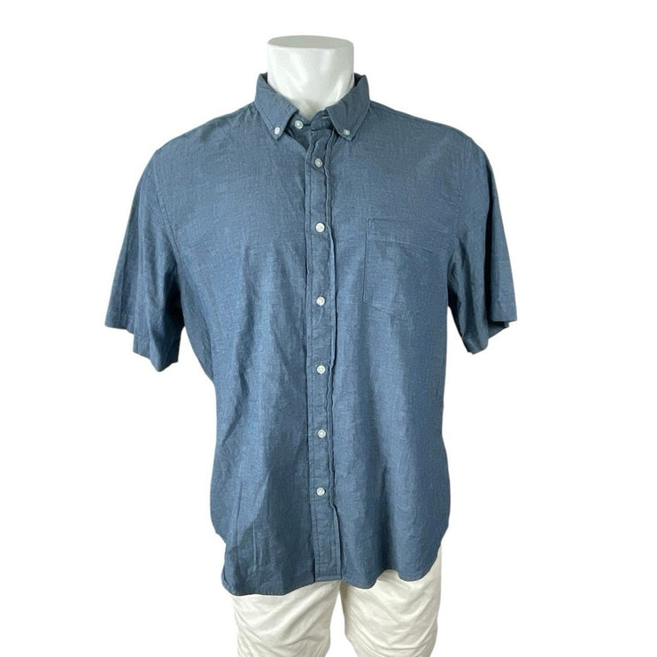 George Men's Blue Collared Short Sleeve Chest Pocket Button Down Shirt Top Sz L