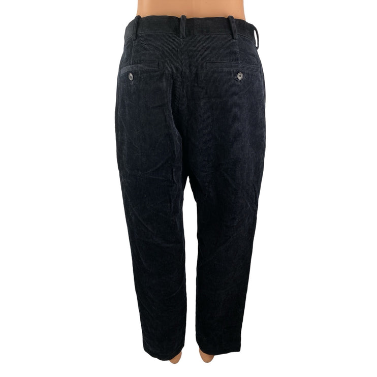Uniqlo Smart Corduroy Men's Black High Rise Straight Tapered Trousers Pants Sz M