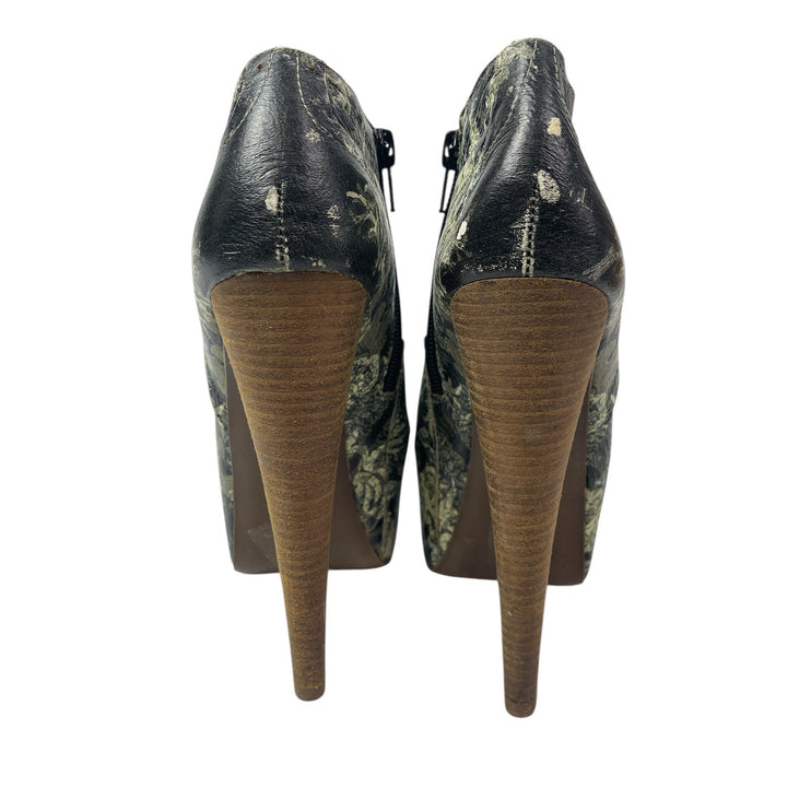 Aldo Rise Green Leather Floral Almond Toe Stiletto Heel Platform Ankle Boots 6