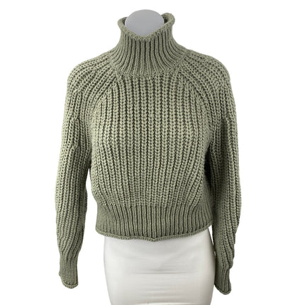 H&M Women's Green Wool Ribbed Knit Turtleneck Long Sleeve Sweater Top Size XS