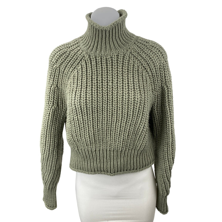 H&M Women's Green Wool Ribbed Knit Turtleneck Long Sleeve Sweater Top Size XS