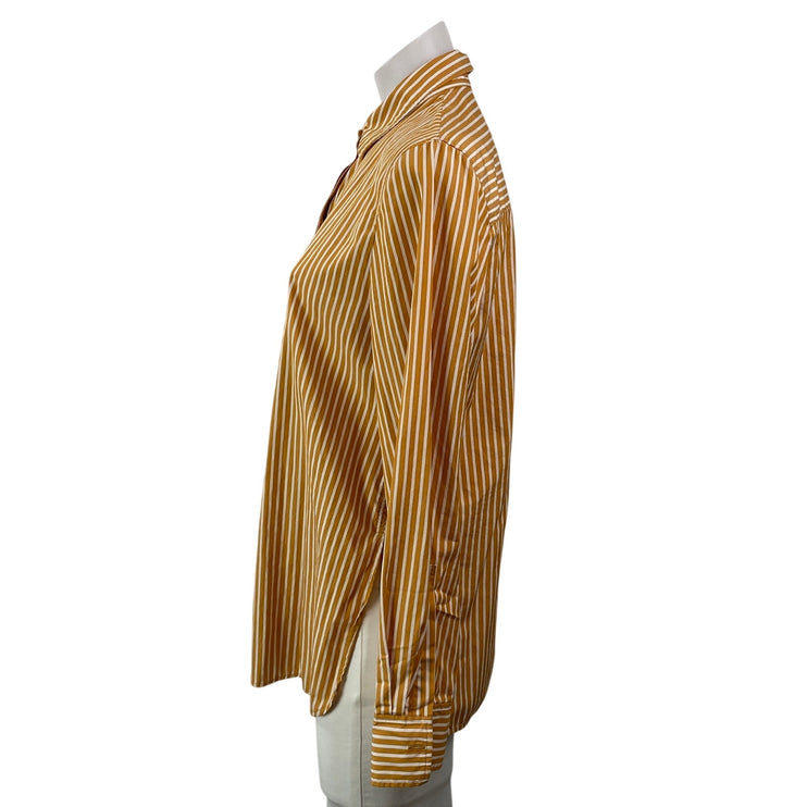 COS Women's Mustard Yellow Long Sleeve Striped Button Down Shirt Top Size 8
