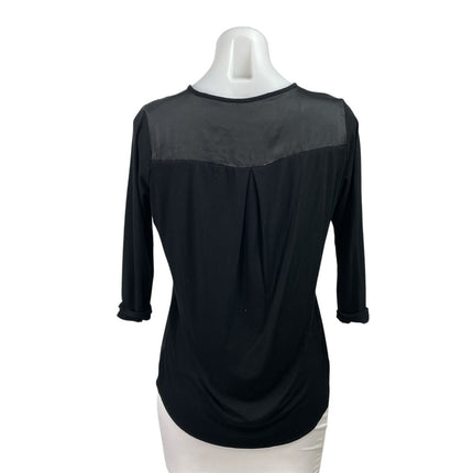 Vince Camuto Women's Black Silk Satin 3/4 Sleeve Gold Zip Blouse Top Size PS
