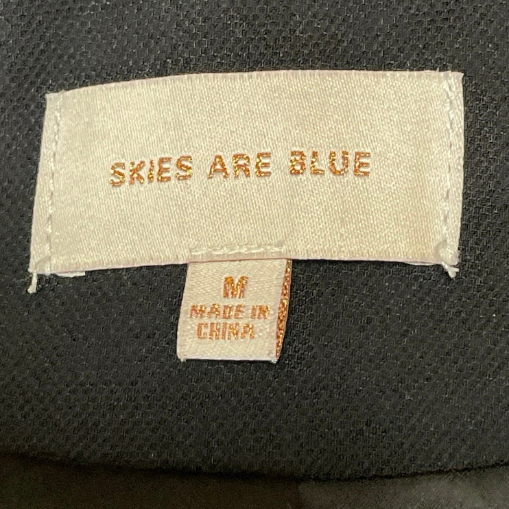 Skies Are Blue Blue Black Double Breasted Ruched Sleeve Blazer Coat Jacket Sz M