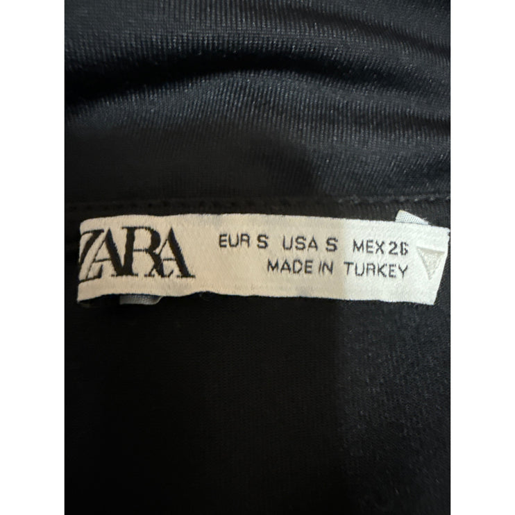 Zara Black Long Sleeve Deep V Neck Ruched T Shirt Blouse Bodysuit Top Size S