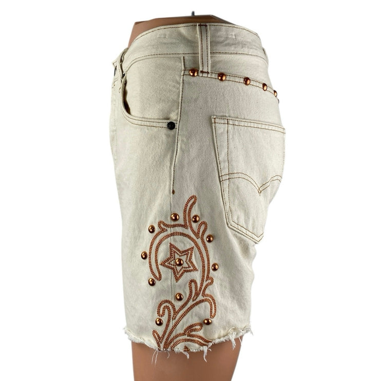 Levi's 501 '93 Mens White Skinny Leg Frayed Cut-Off Rodeo Boots Shorts Size 30