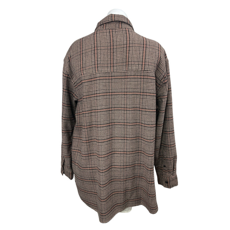 Abercrombie & Fitch Brown Plaid Long Sleeve Button Down Shirt Shaket Jacket Sz L