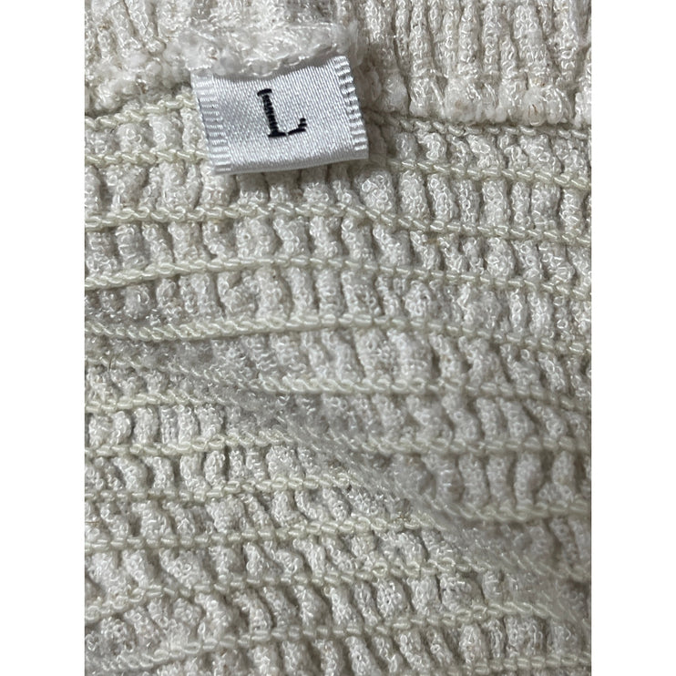 Women's White Smocked High Waisted Boho Wide Leg Cropped Trousers Pants Size L