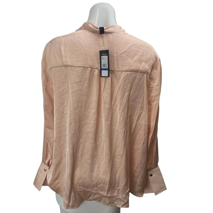 NEW Kenneth Cole Coral Silk Satin Long Sleeve V Neck Shirt Blouse Top Size XL