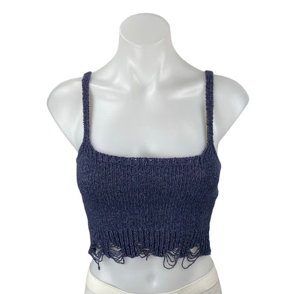 Zara Womens Blue Distressed Sleeveless Square Neck Bralette Crop Cami Tank Top S