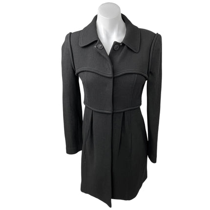 Tibi Black 100% Wool Button Collar Long Sleeve Pleated A-Line Shirt Dress Size 2