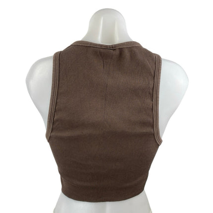 Aritzia TNA Women Brown Sculpt Sleeveless High Neck Rib Knit Tank Crop Top Size M