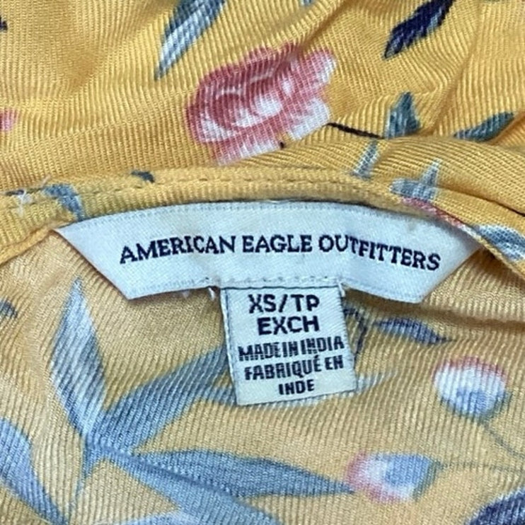 American Eagle Outfitters Yellow Floral Faux Wrap Ruffle Jumpsuit Romper Size XS