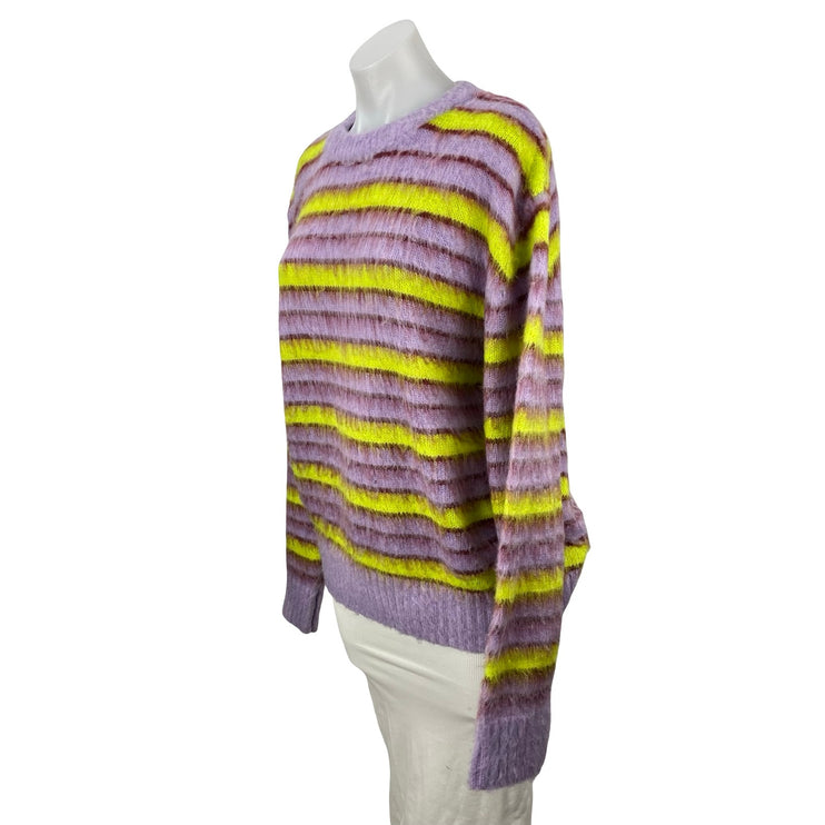 Mnml Women's Purple Striped Wool Long Sleeve Eyelash Knit Sweater Top Size S