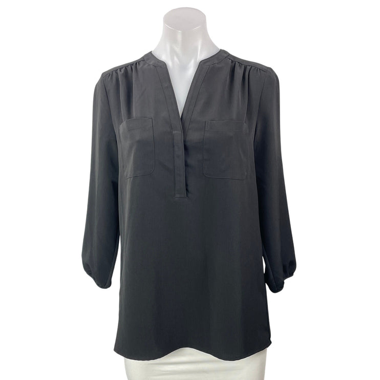 NEW Johnston & Murphy Black Long Sleeve Pocket V Neck Shirt Blouse Top Size S