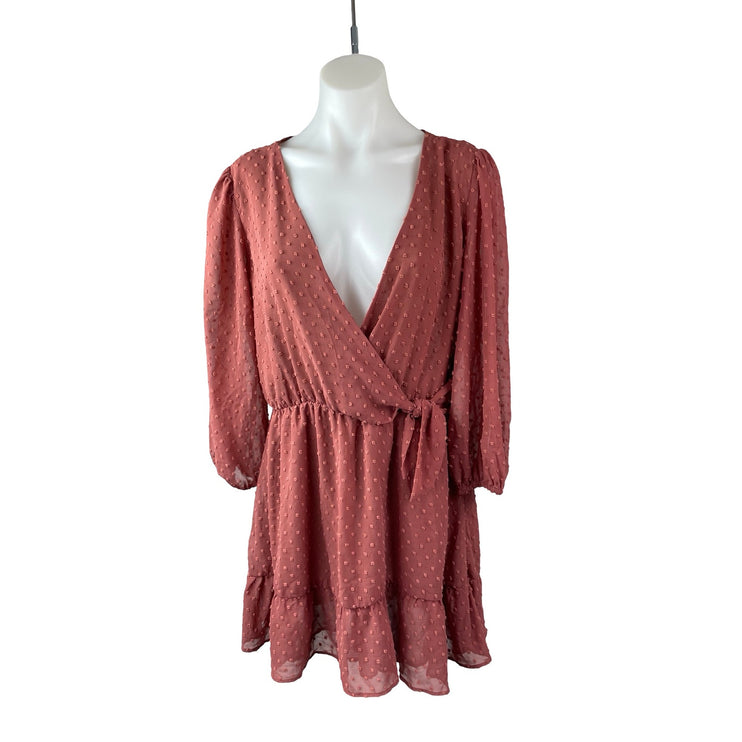 Zara Womens Pink Swiss Dot Long Sleeve Faux Wrap Ruffle Romper Shorts Size  M