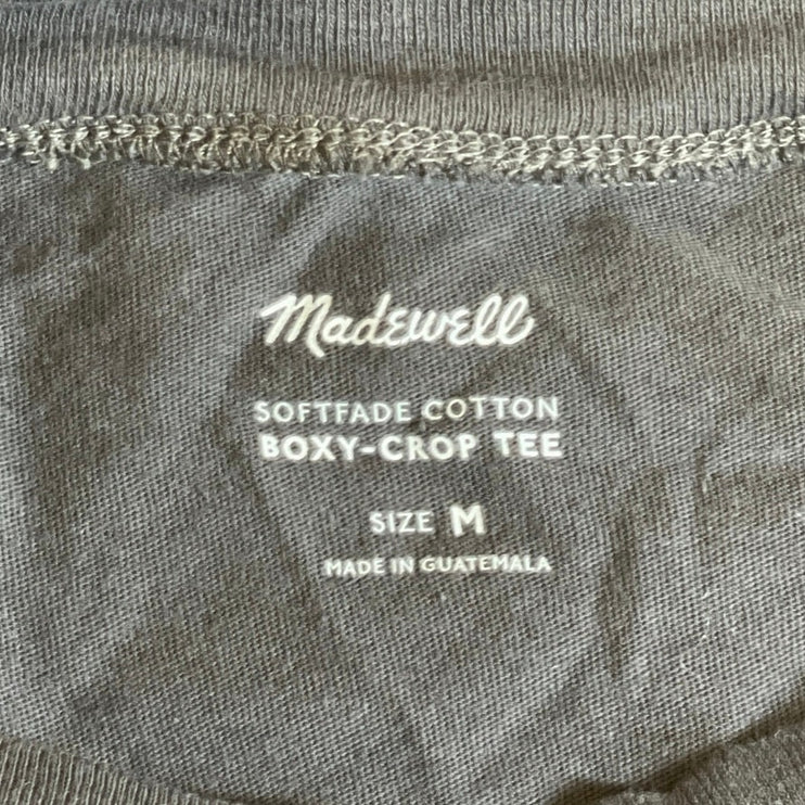 Madewell Women's Black Boxy Short Sleeve Crew Neck Crop T Shirt Tee Top Size M